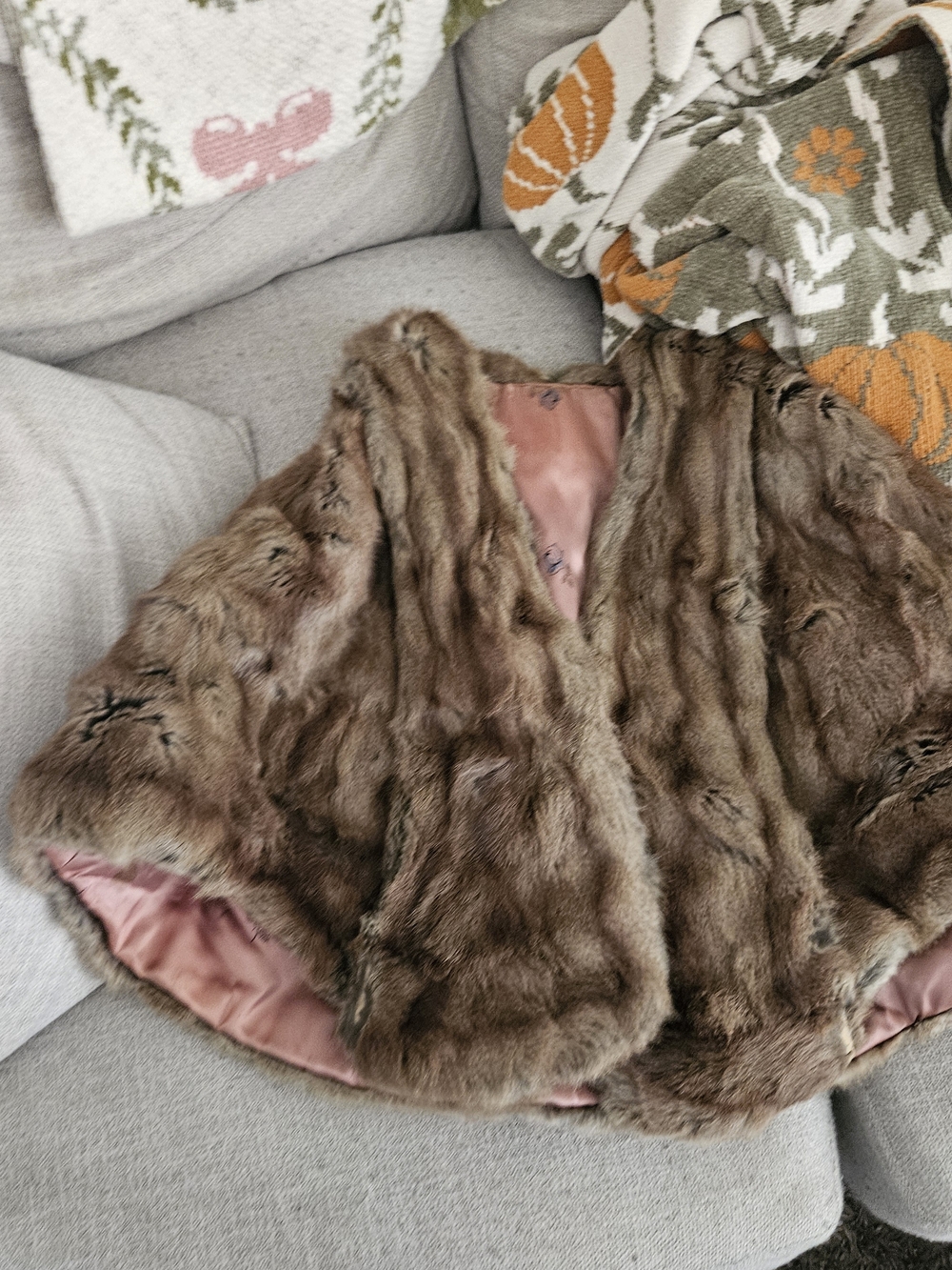 Vintage Brown Mink Cape with Pink Lining